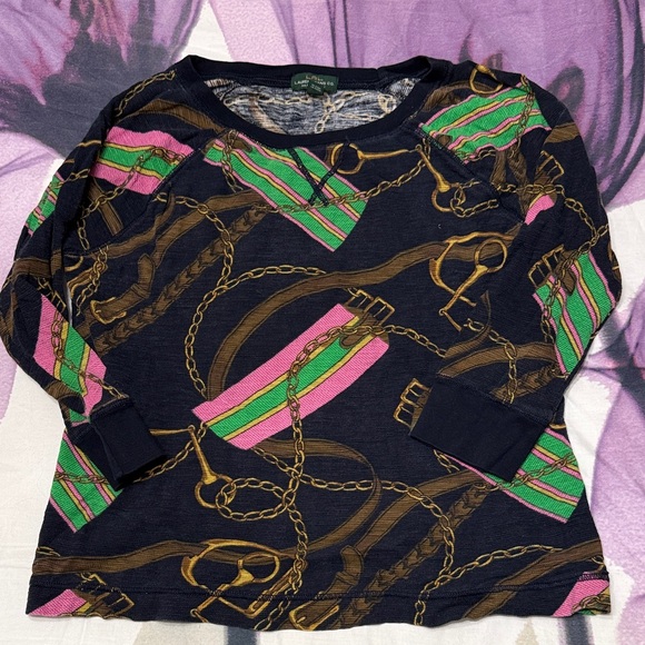 Polo by Ralph Lauren Navy and Pink Long Sleeve Tee